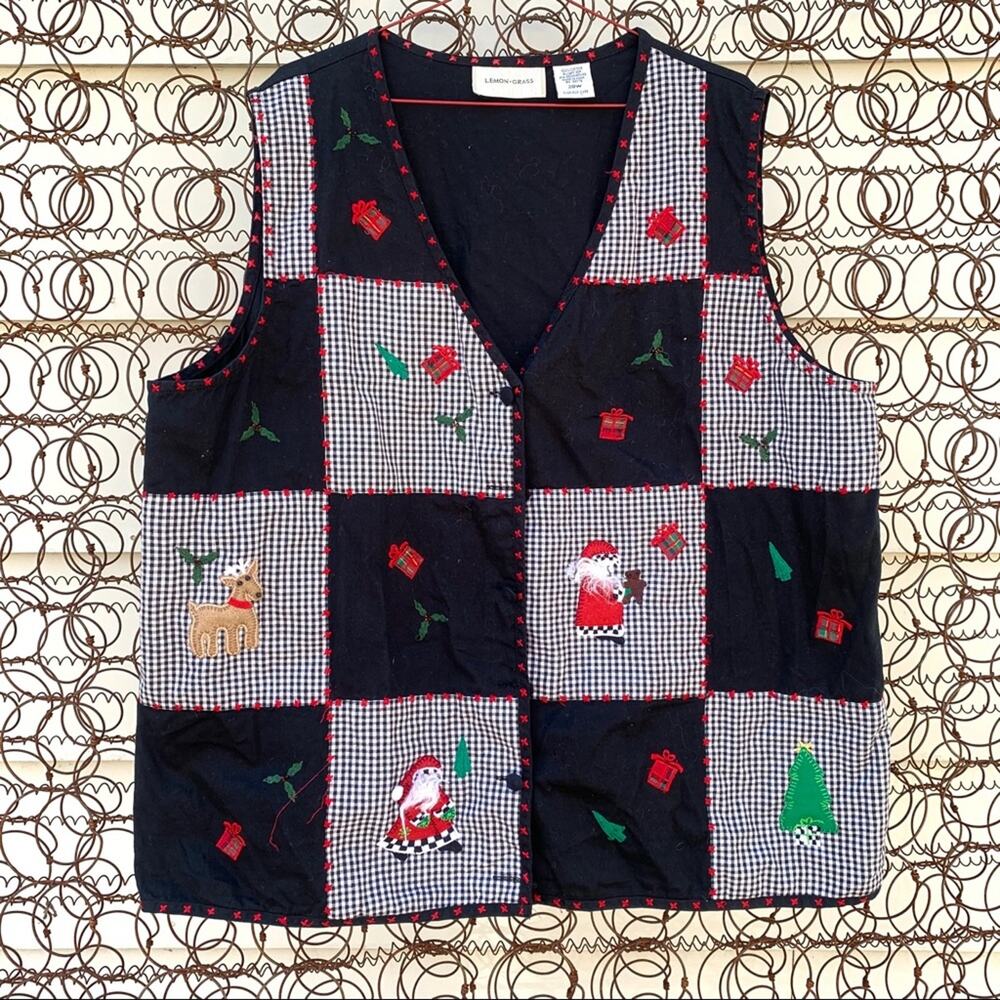 Vintage Christmas embroidered patchwork vest